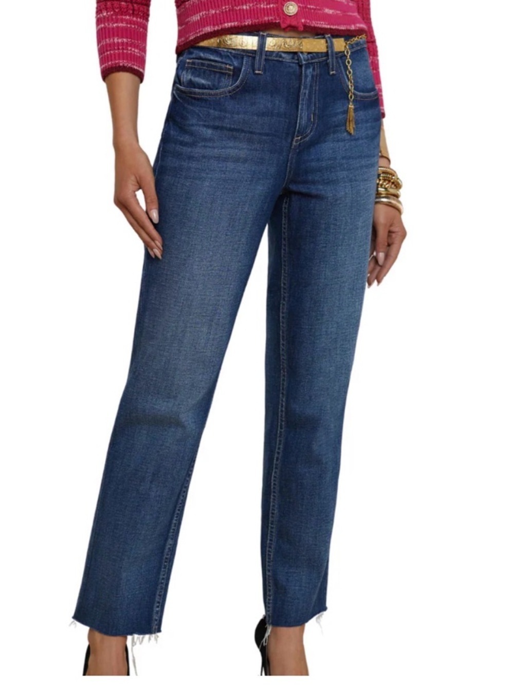 L’Agence Milana Low Rise Stovepipe Arco Blue Jeans Denim Fray NWT Size 30 $295